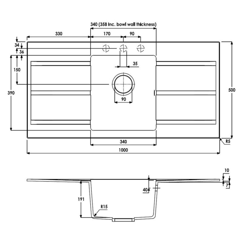 Abode Zero 1 Bowl & Double Drainer Granite Inset Sink White