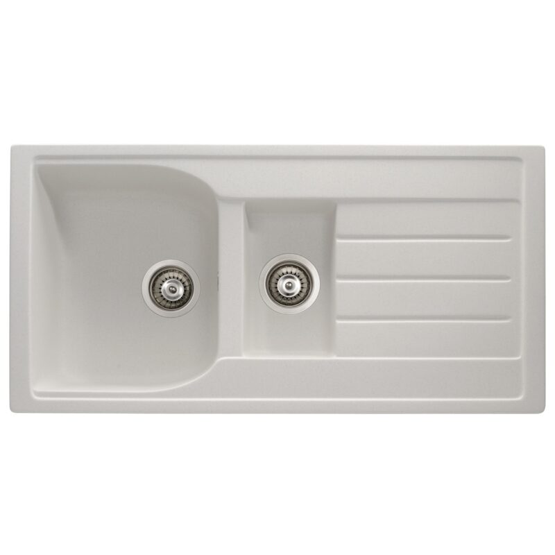 Abode Oriel 1.5 Bowl & Drainer Granite Inset Sink Frost White Abode Oriel 1.5 Bowl & Drainer Granite Inset Sink Frost White