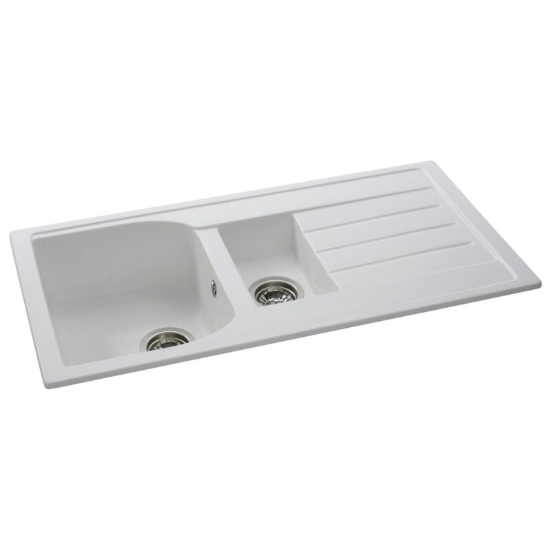 Abode Oriel 1.5 Bowl & Drainer Granite Inset Sink Frost White