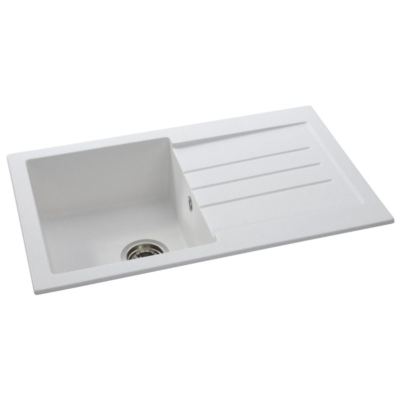 Abode Xcite 1 Bowl & Drainer Granite Inset Sink Frost White