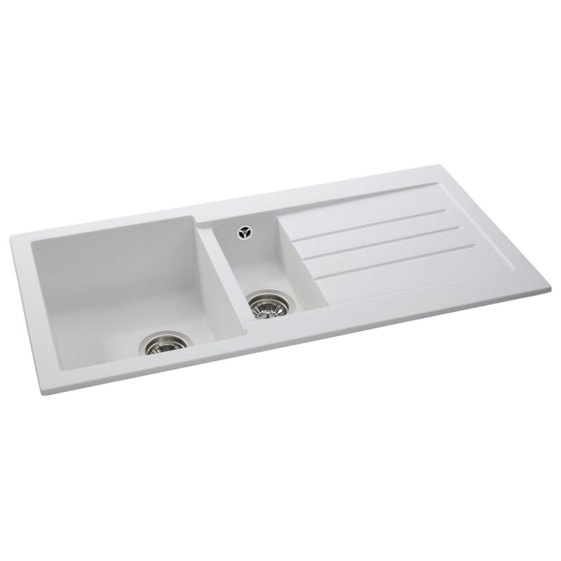 Abode Xcite 1.5 Bowl & Drainer Granite Inset Sink Frost White