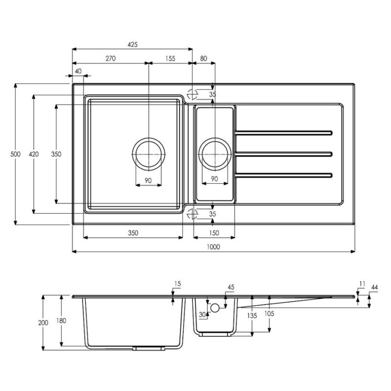 Abode Xcite 1.5 Bowl & Drainer Granite Inset Sink Frost White