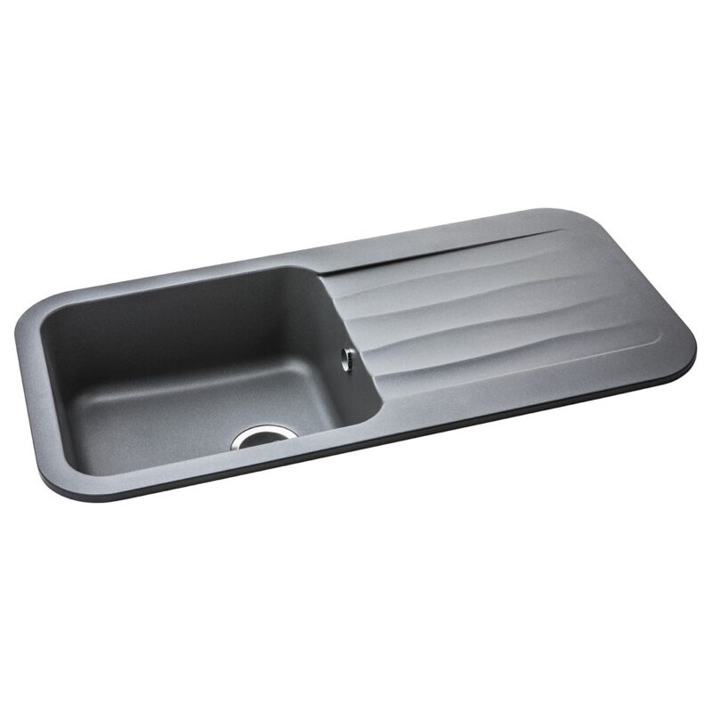 Abode Dune 1 Bowl & Drainer Granite Inset Sink Grey Metallic