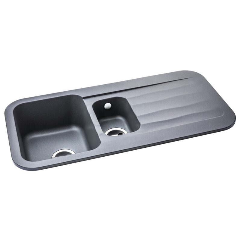 Abode Dune 1.5 Bowl & Drainer Granite Inset Sink Grey Metallic