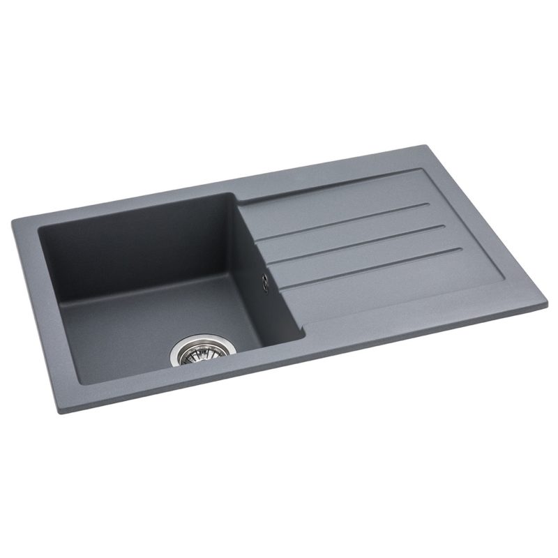 Abode Xcite 1 Bowl & Drainer Granite Inset Sink Grey Metallic