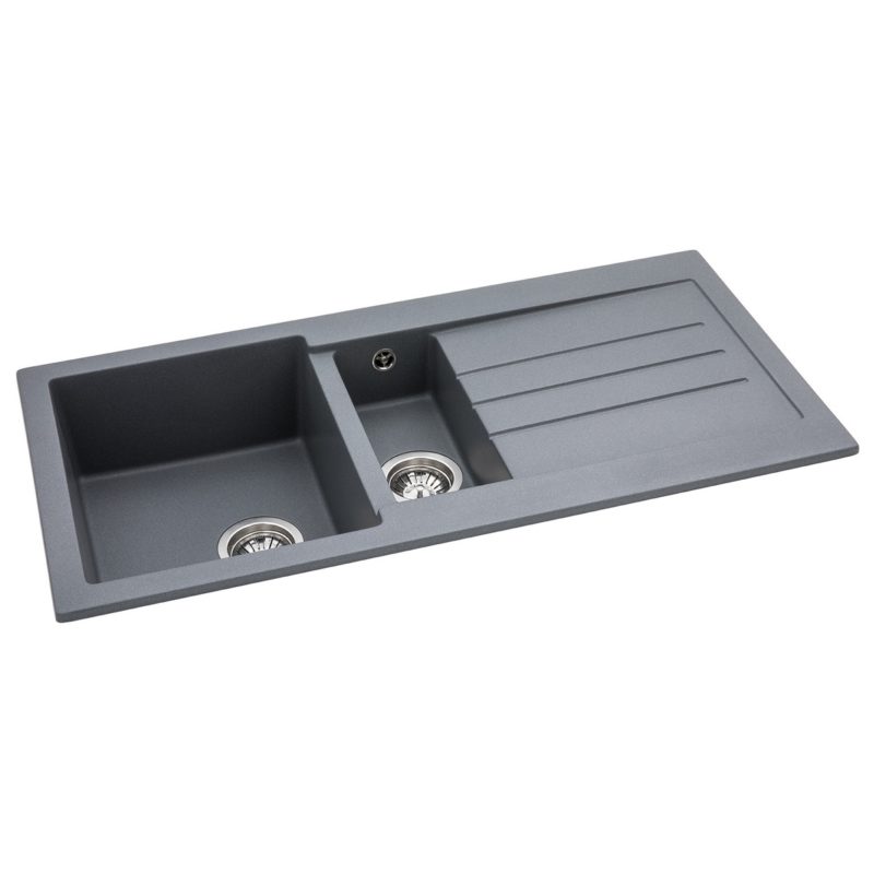 Abode Xcite 1.5 Bowl & Drainer Granite Inset Sink Grey Metallic
