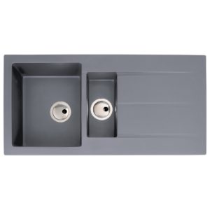Abode Zero 1.5 Bowl & Drainer Granite Inset Sink Grey Metallic