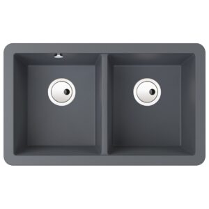 Abode Matrix Sq GR15 2 Bowl Granite Undermount Sink Grey Metallic
