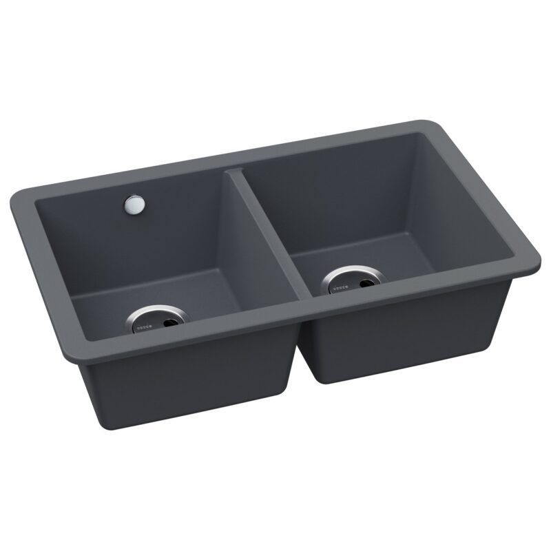 Abode Matrix Sq GR15 2 Bowl Granite Undermount Sink Grey Metallic