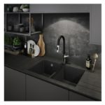 Abode Matrix Sq GR15 2 Bowl Granite Undermount Sink Grey Metallic