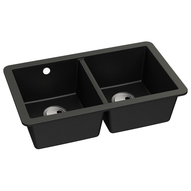 Abode Matrix Sq GR15 2 Bowl Granite Undermount Sink Black Metallic