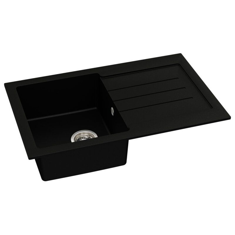 Abode Xcite 1 Bowl & Drainer Granite Inset Sink Black Metallic