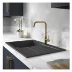 Abode Xcite 1 Bowl & Drainer Granite Inset Sink Black Metallic