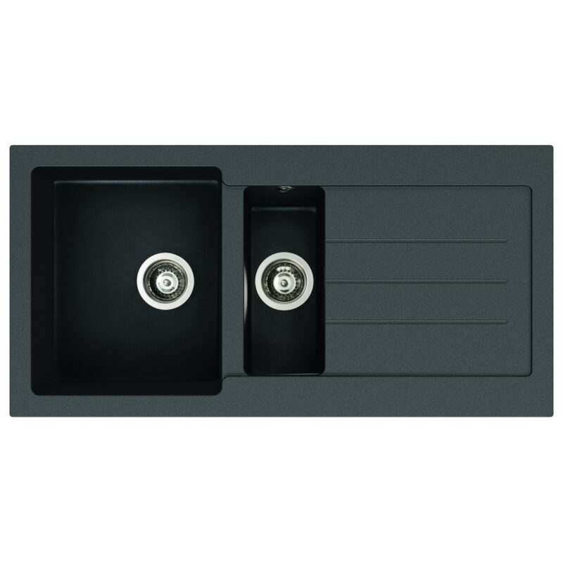 Abode Xcite 1.5 Bowl & Drainer Granite Inset Sink Black Metallic