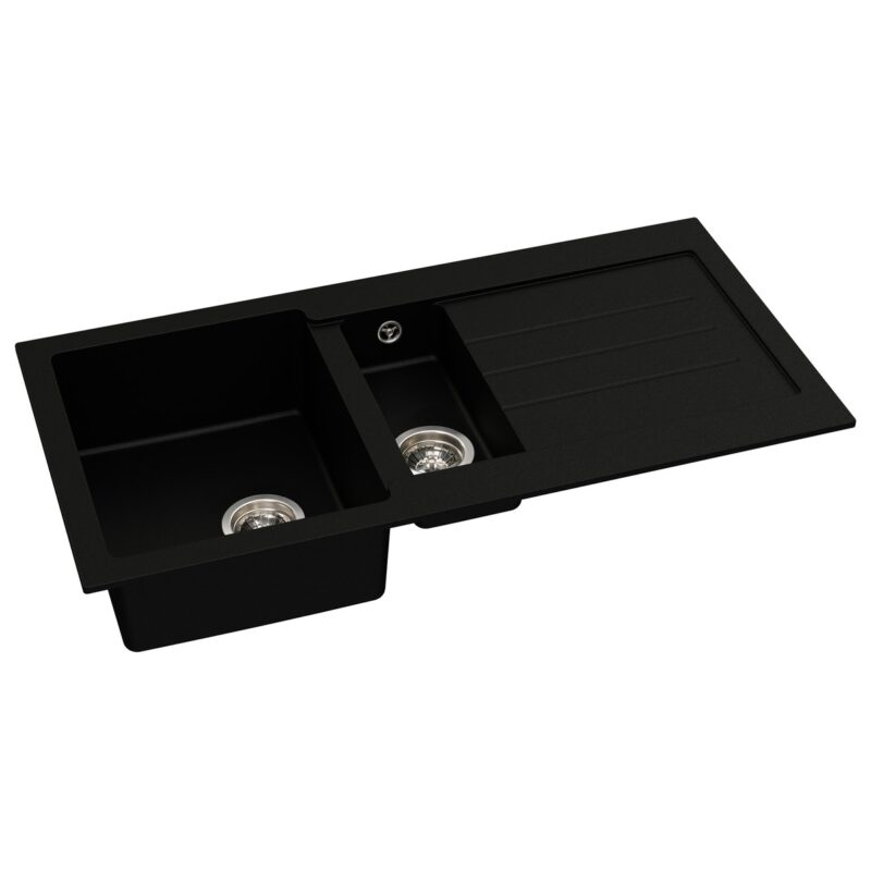 Abode Xcite 1.5 Bowl & Drainer Granite Inset Sink Black Metallic
