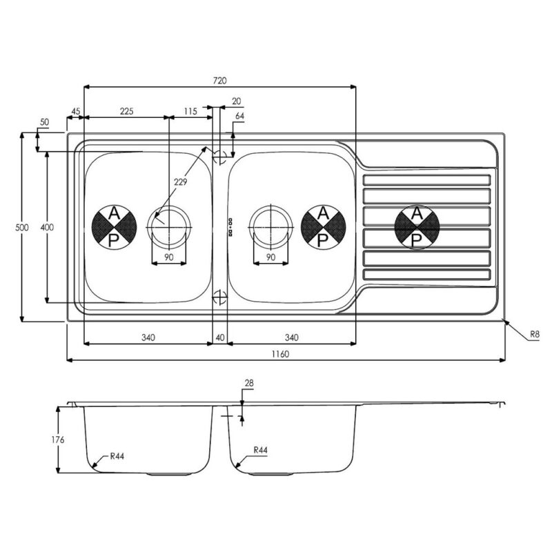 Abode Connekt 2 Bowl & Drainer Inset Sink Stainless Steel