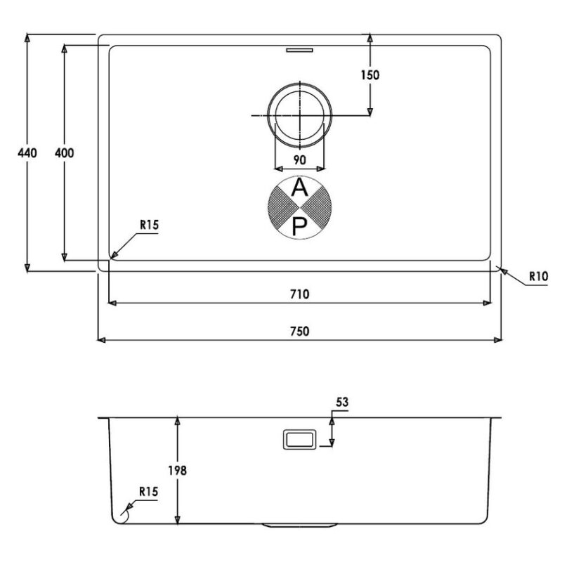 Abode Matrix R15 XL 1 Bowl Undermount/Inset Sink Stainless Steel