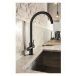 Abode Prothia 3 IN 1 Swan Spout Slimline Kitchen Tap Matt Black