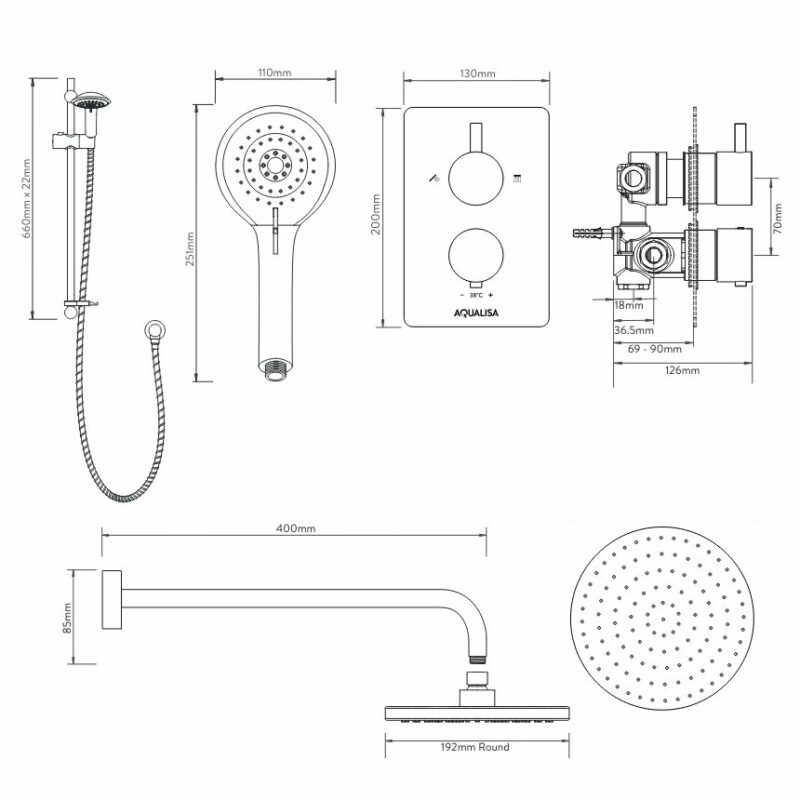 Aqualisa AQ Concealed Shower with Adjustable Kit & Fixed Head Round