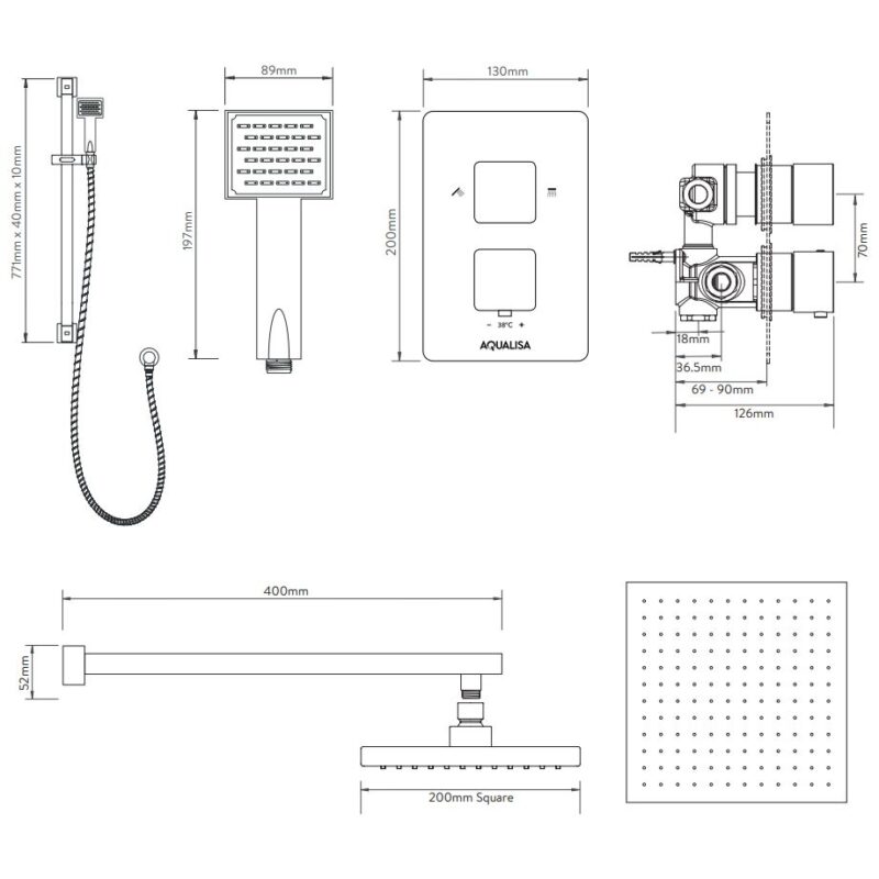 Aqualisa AQ Concealed Shower with Adjustable Kit & Fixed Head Square