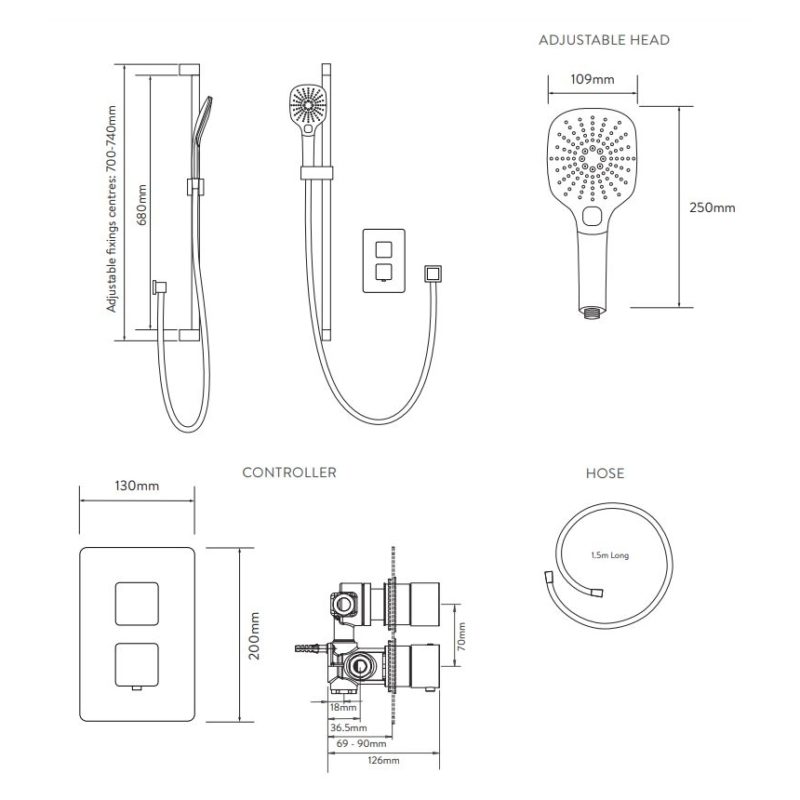 Aqualisa Dream Thermostatic Shower with Adjustable Head Square
