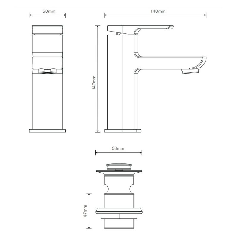 Aqualisa Downtown Basin Mixer Tap Large Chrome