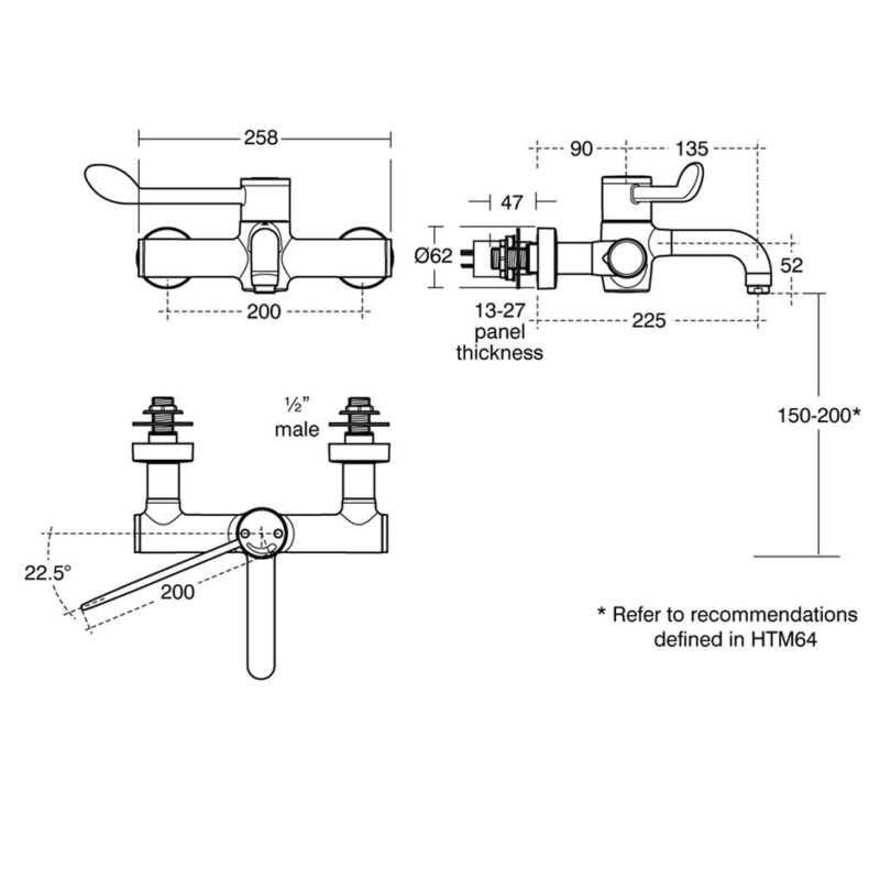 Armitage Shanks Markwik 21  Panel Lever Mixer, Detachable Spout