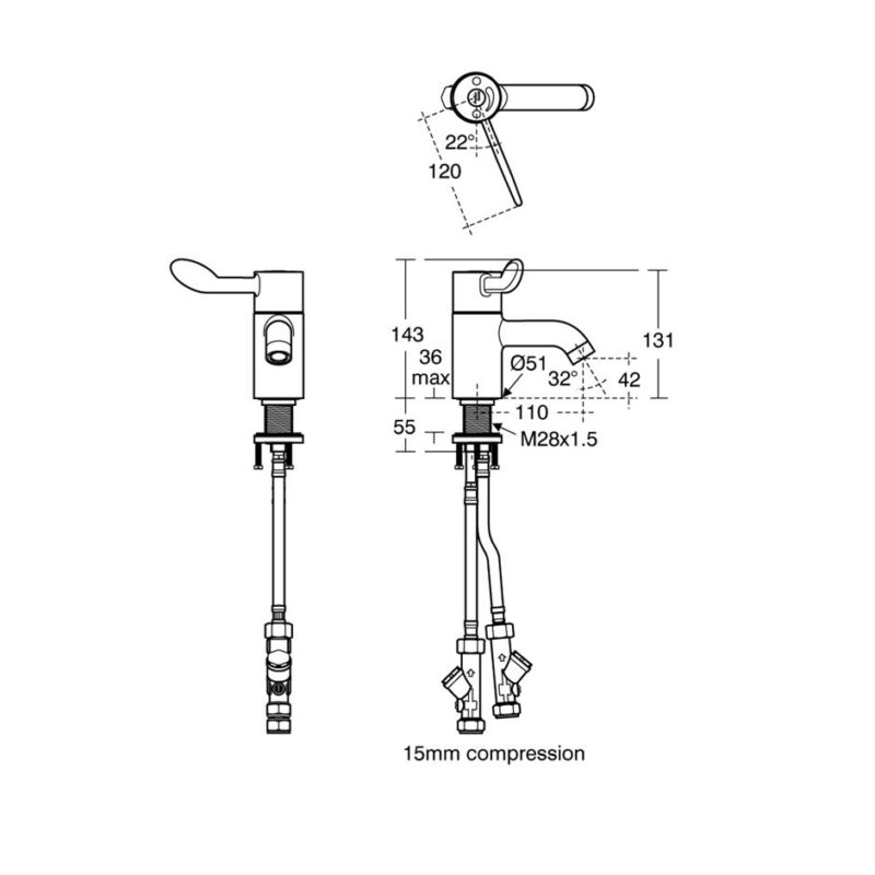 Armitage Shanks Contour 21+ Basin Mixer with Flexi Tails