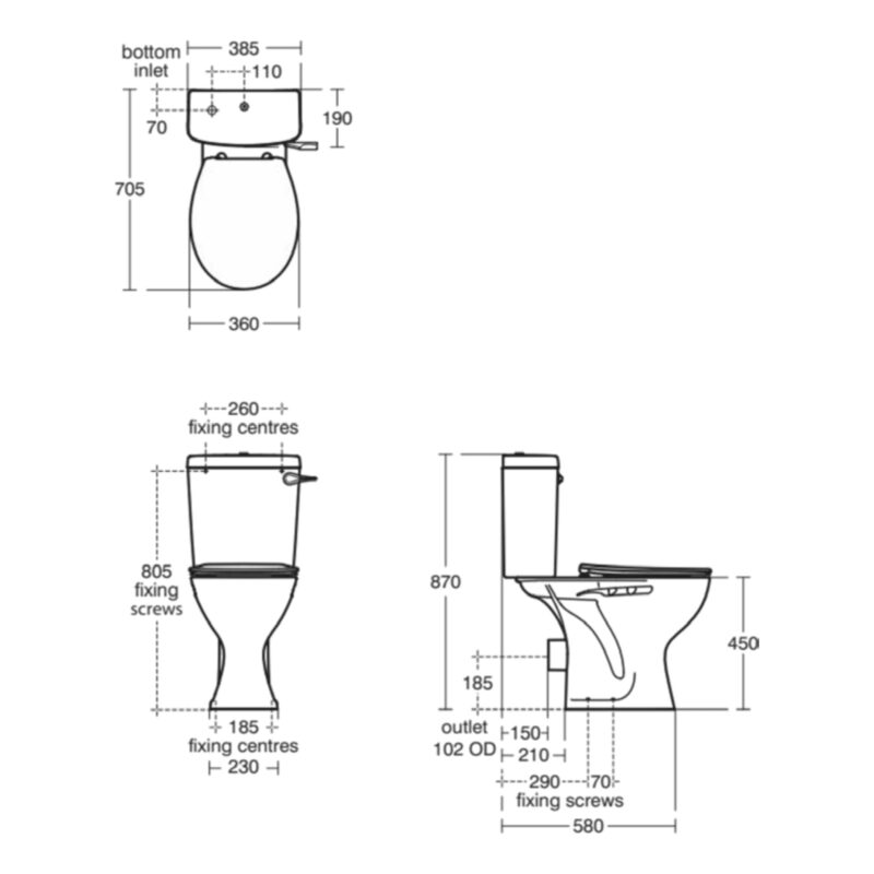 Armitage Shanks Sandringham 21 Comfort Height Close Coupled Toilet with Seat