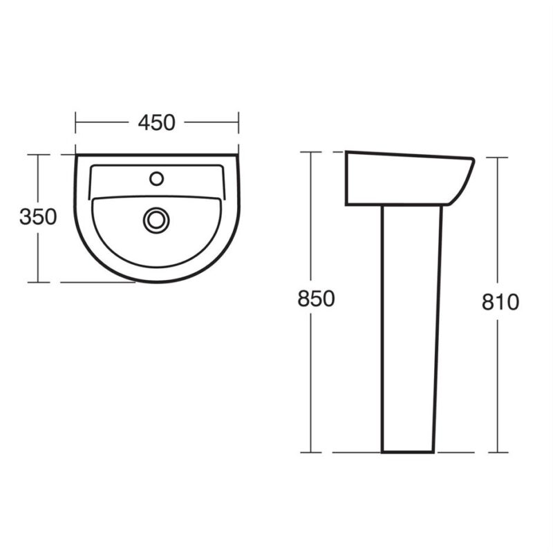 Armitage Shanks Sandringham 21 45cm 1 Hole Basin & Pedestal