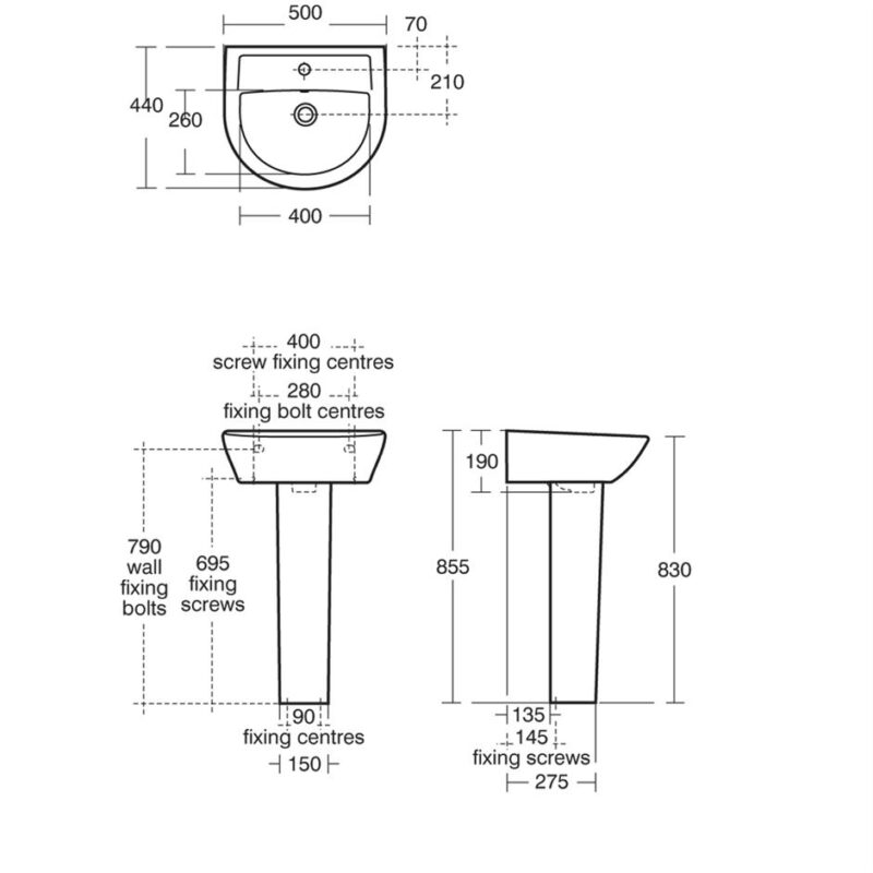 Armitage Shanks Sandringham 21 50cm 1 Hole Basin & Pedestal
