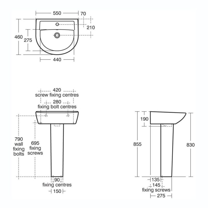 Armitage Shanks Sandringham 21 55cm 1 Hole Basin & Pedestal Pack