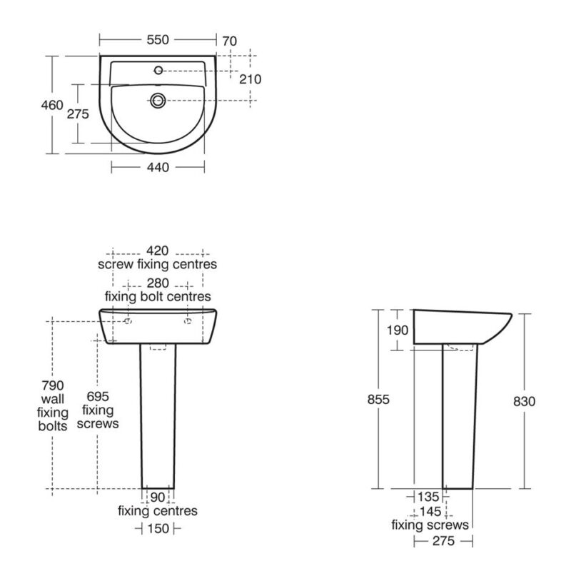Armitage Shanks Sandringham 21 55cm 1 Hole Basin & Pedestal