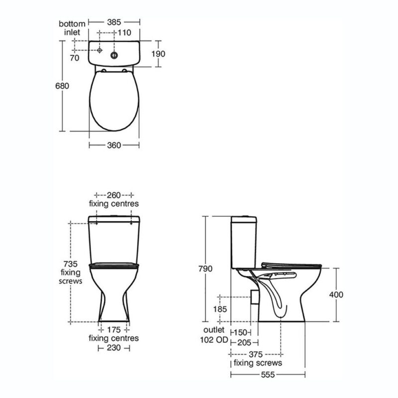Armitage Shanks Sandringham 21 Cistern Bottom Inlet Dual Flush