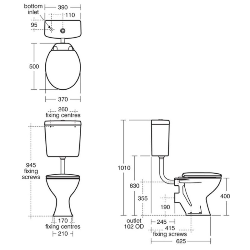 Armitage Shanks Sandringham 21 Low Level Toilet Pack, Bottom Inlet Cistern
