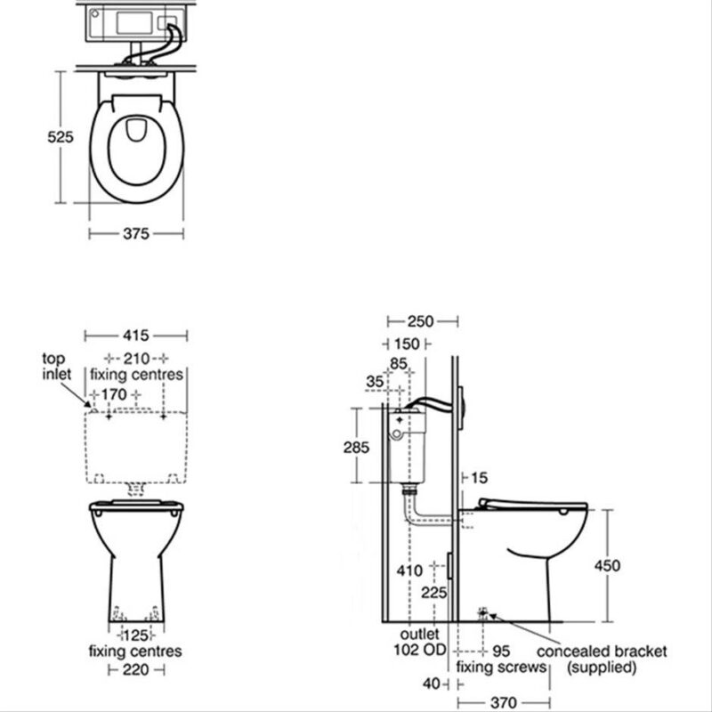 Armitage Shanks Contour 21+ Back to Wall Raised Rimless Toilet with Charcoal Seat
