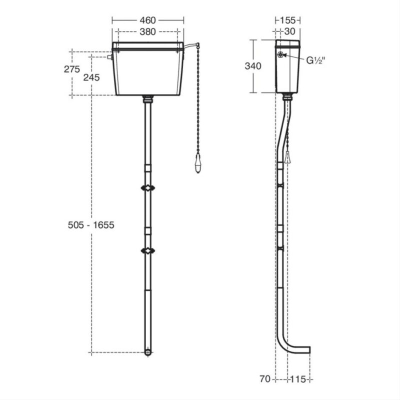 Armitage Shanks Regal High Level Cistern, Side Supply, 6 Litre S1164