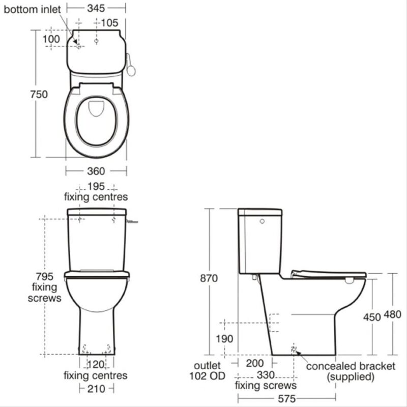 Armitage Shanks Contour 21 Close Coupled Cistern with Spatula Lever for 75cm Bowl