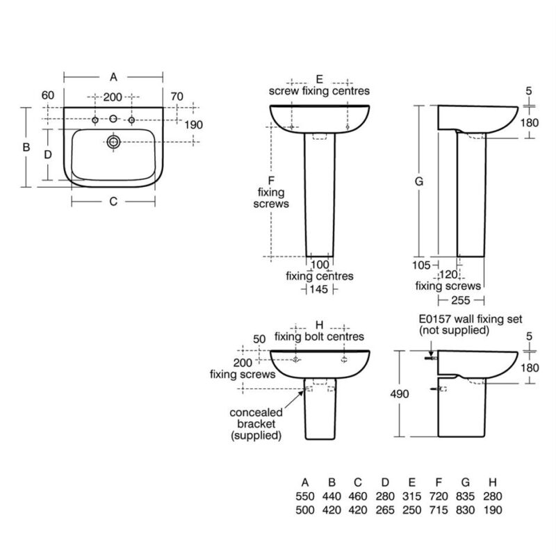 Armitage Shanks Portman 21 55cm 1 Hole Basin & Pedestal
