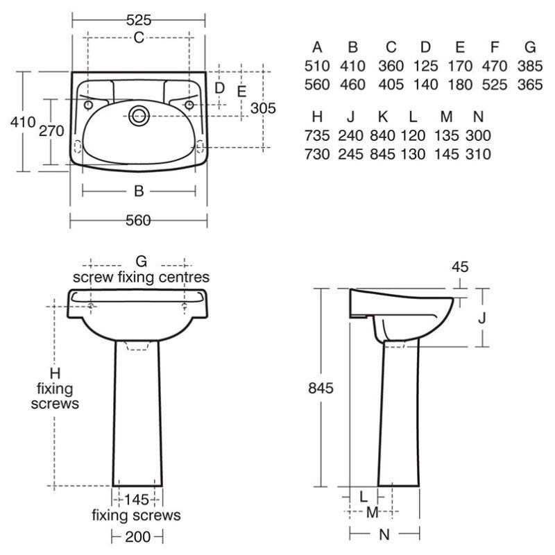 Armitage Shanks Royalex 560mm 2 Tap Hole Basin & Full Pedestal