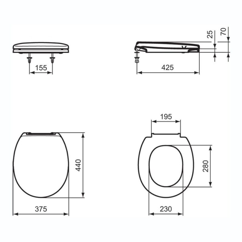 Armitage Shanks Contour 21 Toilet Seat for 355mm High Pan White