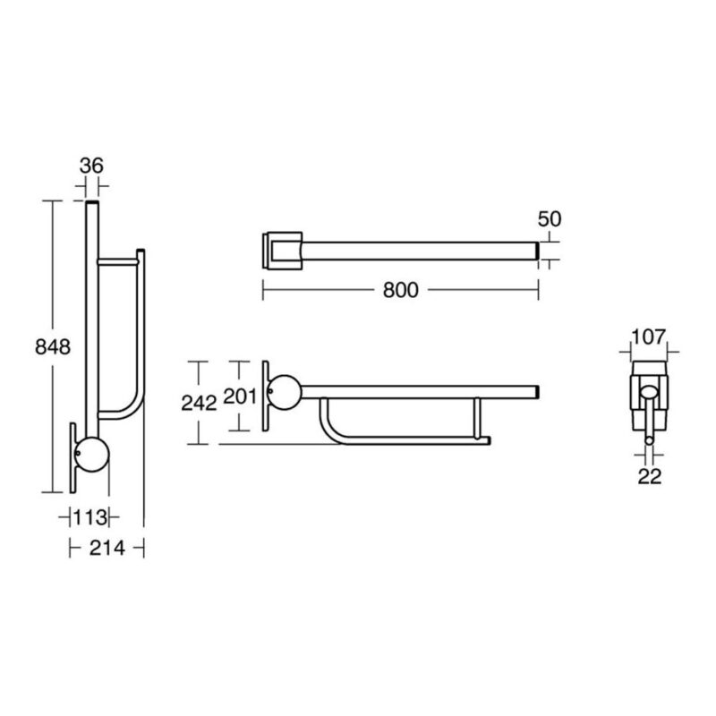 Armitage Shanks Contour 21 80cm Hinged Support Arm Blue