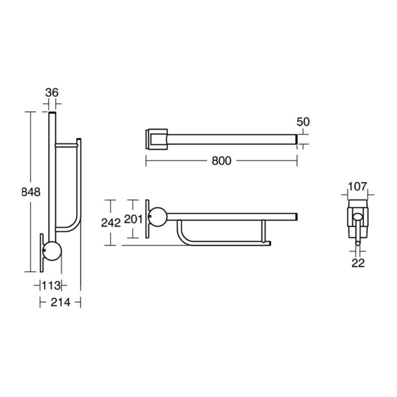 Armitage Shanks Contour 21 80cm Hinged Support Arm Grey