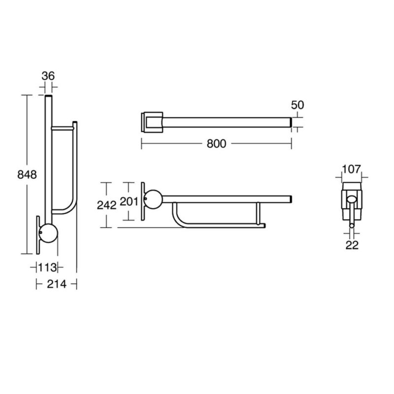 Armitage Shanks Contour 21 80cm Hinged Support Arm Steel