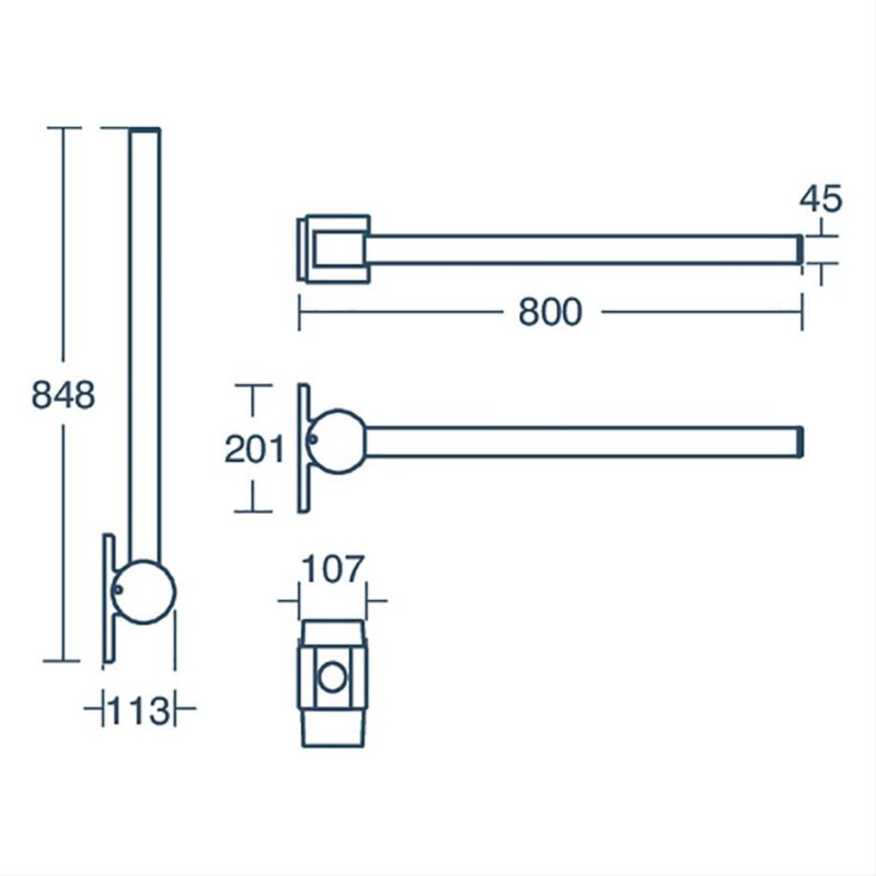 Armitage Shanks Contemporary 21 Screw To Wall 80cm Hinged Support Arm Black