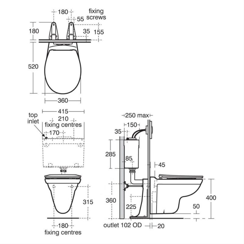 Armitage Shanks Sandringham 21 Wall Hung Toilet with Standard Seat