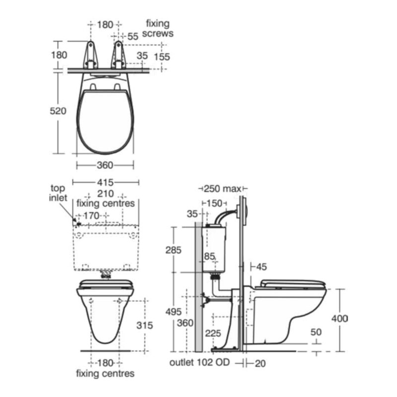 Armitage Shanks Sandringham 21 Wall Hung Toilet with Ring Seat