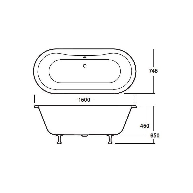 Bayswater Leinster 1500mm Double Ended Freestanding Bath