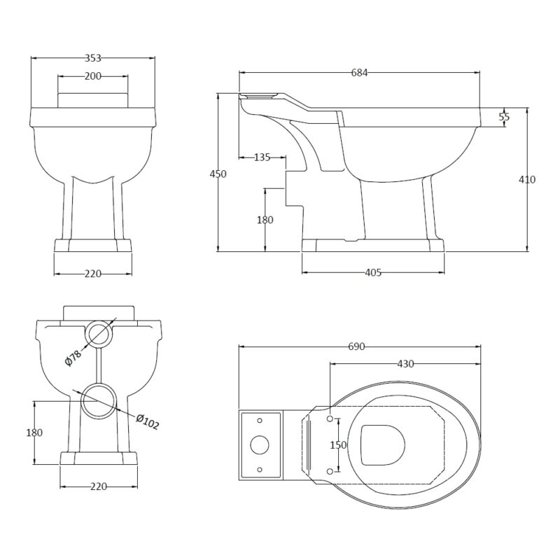 Bayswater Fitzroy Close Coupled WC Pan (Excluding Seat)