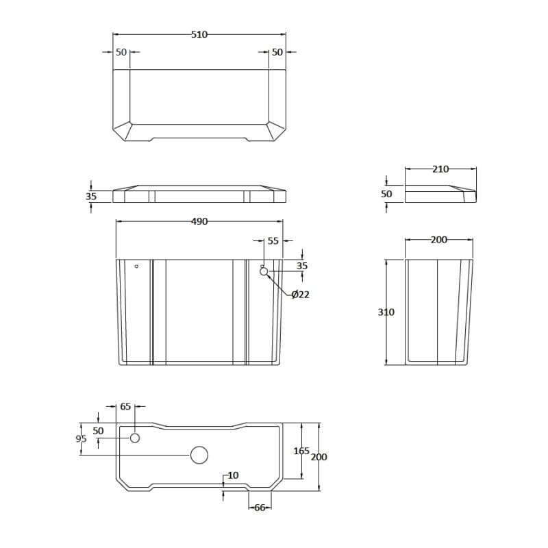 Bayswater Fitzroy Low Cistern, Ceramic Lever & Fittings